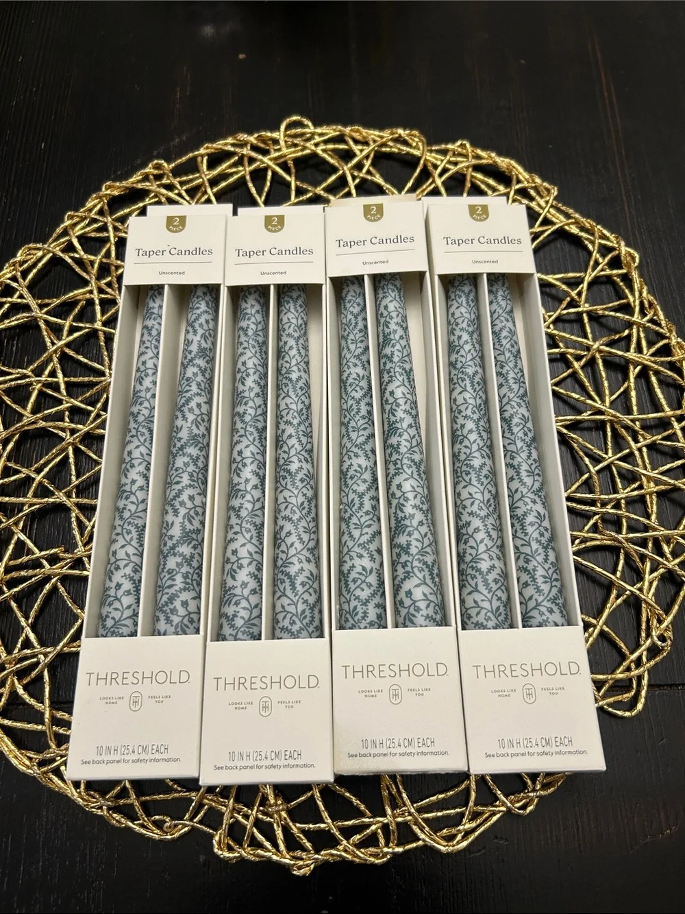 8PK Taper Pattern Candles Blue and White - Threshold™ Unscented